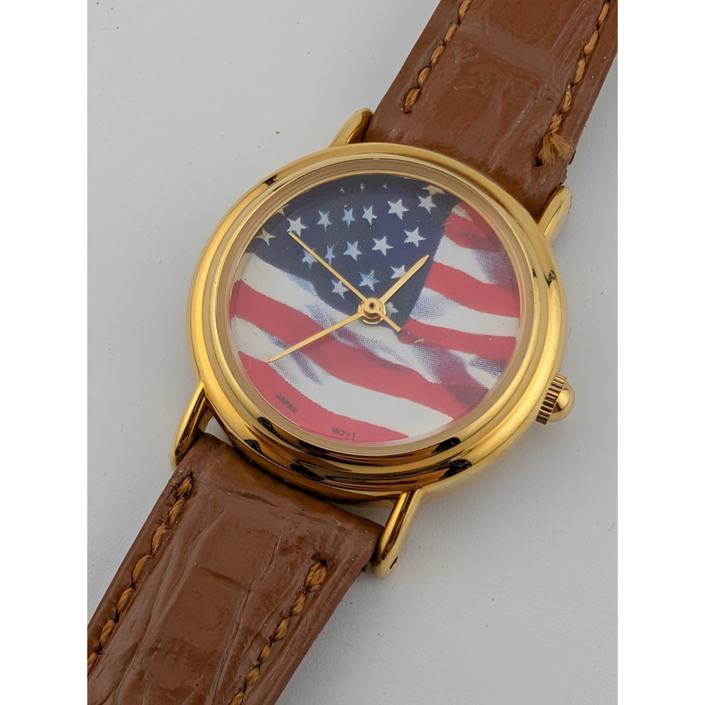 Vintage Time for American Pride Men's Watch 37mm Case Brown‎ Band- New Battery